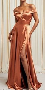 Rose,teal,amber off the shoulder fitted satin long dress